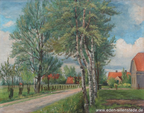 Cleverns, Dorfstraße, 1940er, 56x43,5 cm, Öl auf Leinwand, Privatbesitz (WV-Nr. 1574)