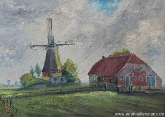 Friedeburg, Mühle, 1959, 64,5x46,5 cm, Öl auf Leinwand, Privatbesitz (WV-Nr. 1583)