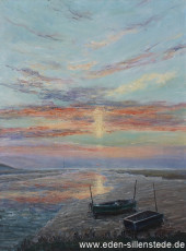 Hohenstiefersiel, Abendstimmung, um 1960, 61x80,5 cm, Öl auf Leinwand, Privatbesitz (WV-Nr. 1578)