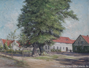 Pampitz in Schlesien, Dorfstraße, 1950er, 86x67,5 cm, Öl auf Leinwand, Privatbesitz (WV-Nr. 1571)