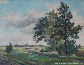 Hohe Brücke, um 1950, 49,5x39 cm, Öl auf Leinwand, Privatbesitz (WV-Nr. 1588)