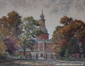 Jever, Stadt, Schloss mit Haupttor, um 1955, 80x63 cm, Öl auf Leinwand, Privatbesitz (WV-Nr. 1589)