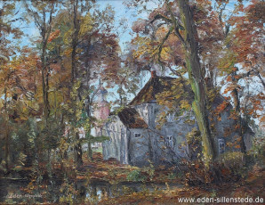 Kniphausen, Eingangsportal der Burg, 1960er, 80x62 cm, Öl auf Leinwand, Privatbesitz (WV-Nr. 1586)
