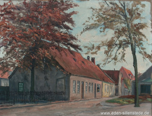 Jever, Stadt, Kleine Burgstraße, Haus Dirks, 1950, 65x50 cm, Öl auf Leinwand, Privatbesitz (WV-Nr. 1595)