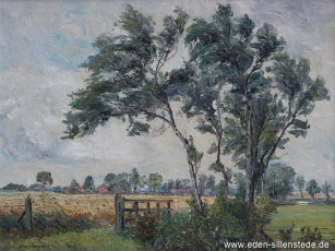 Unbekannter Ort, Birken am Feld, 1960er, 77,5x58,5 cm, Öl auf Leinwand, Privatbesitz (WV-Nr. 1602)