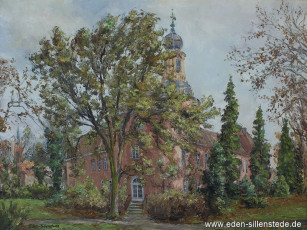 Jever, Stadt, Schloss mit Eulenturm, um 1970, 80x60,2 cm, Öl auf Leinwand, Privatbesitz (WV-Nr. 1610)