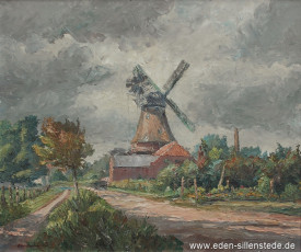 Jever, Stadt, Schlachtmühle, 1940, 73x61 cm, Öl auf Holz, Privatbesitz (WV-Nr. 1639)