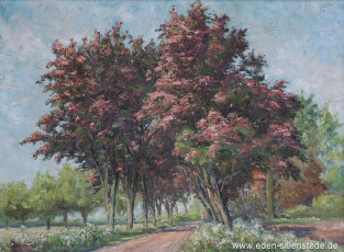 Sillenstede, Stummeldorf Haus Cornelssen, 1960er, 68x50,3 cm, Öl auf Leinwand, Privatbesitz (WV-Nr. 1641)