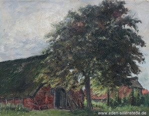 Steinhausen, Alte Rauchhäuser, um 1960, 66,4x50,3 cm, Öl auf Leinwand, Privatbesitz (WV-Nr. 1628)