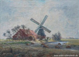 Uelkegatt, Mühle, 1950er, 70,3x50,5 cm, Öl auf Leinwand, Privatbesitz (WV-Nr. 1627)