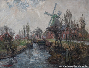 Westgroßefehn, Mühle, 1964, 70,7x54,3 cm, Öl auf Leinwand, Privatbesitz (WV-Nr. 1656)