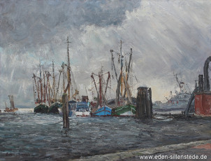Wilhelmshaven, Nassauhafen, 1960er, 67x50,7 cm, Öl auf Leinwand, Privatbesitz (WV- Nr. 1662)
