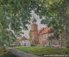 Kniphausen, Innenhof der Burg, um 1970, 74,5x60,5 cm, Öl auf Leinwand, Privatbesitz (WV-Nr. 1671)