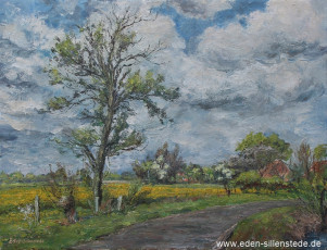 Sillenstede, Straße nach Gummelstede, 1971, 66,5x50,5 cm, Öl auf Leinwand, Privatbesitz (WV-Nr. 1667)