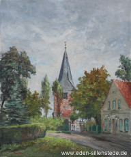 Wilhelmshaven, Kirche Neuende, 1950er, 59,5x70,5 cm, Öl auf Leinwand, Privatbesitz (WV-Nr. 1670)