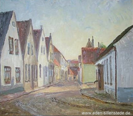 Jever, Stadt, Drostenstraße, 1970, 60x49 cm, Öl auf Leinwand, Besitz Schlossmuseum Jever (WV-Nr. 1684)