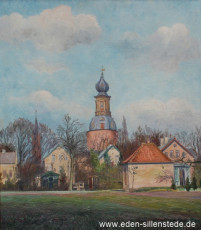 Jever, Stadt, Blick über Haaks Felder auf das Schloss, um 1940, 52x59,5 cm, Öl auf Leinwand, Privatbesitz (WV-Nr. 1686)