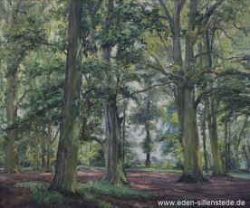 Jever, Umland, Verwilderter Park in Moorwarfen, 1950er, 84x75 cm, Öl auf Leinwand, Besitz Landkreis Friesland (WV-Nr. 1687)