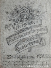 Glückwunschkarte für Heinrich Fahnster, 1945, 11,2x15,2 cm, Bleistift auf Papier, Privatbesitz (WV-Nr. 1698)