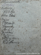 Glückwunschkarte für Heinrich Fahnster, Signaturen, 1945, 11,4x15 cm, Bleistift auf Papier, Privatbesitz (WV-Nr. 1698a)