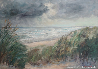 Wangerooge, Am Strand, 1957, 70x49,4 cm, Öl auf Leinwand, Privatbesitz (WV-Nr. 1695)