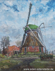 Berdum, Mühle, um 1970, 52,2x66,7 cm, Öl auf Leinwand,Besitz Schlossmuseum Jever (WV-Nr. 1702)