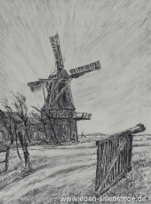 Riepe, Mühle, um 1968, 23x30 cm, Kohle auf Papier, Besitz Schlossmuseum Jever (WV-Nr. 1704)