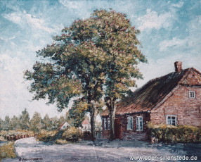 Sillenstede, Dicktonnenstraße, um 1960, Öl auf Leinwand, Privatbesitz (WV-Nr. 1601)