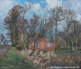 Wichtens, Haus an der Kiefhauser Leide, 1960er, 70x60 cm, Öl auf Leinwand, Privatbesitz WV-Nr. 1706