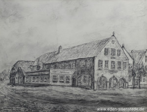 Jever, Stadt, Schütting, 1960er, 32,5x26 cm, Kohlezeichnung, Privatbesitz (WV-Nr. 1714)