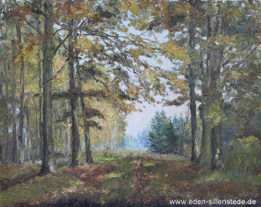 Unbekannter Ort, Waldweg, 1960er, 84,3x66,5 cm, Öl auf Leinwand, Privatbesitz (WV-Nr. 1717)