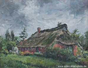 Zetel, Haus in Blauhand, 1960er, 70,5x54,2 cm, Öl auf Leinwand, Privatbesitz (WV-Nr. 668)