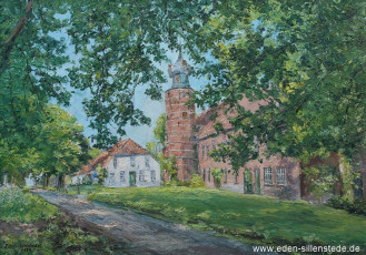 Kniphausen, Innenhof der Burg, 1950er, 76x54 cm, Öl auf Leinwand, Privatbesitz (WV-Nr. 1719)