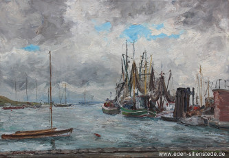 Wilhelmshaven, Nassauhafen, 1964, 70,4x48,5 cm, Öl auf Leinwand, Privatbesitz (WV-Nr. 1723)