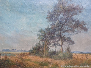 Unbekannter Ort, um 1950, Bäume auf dem Feld, 75x55 cm, Öl auf Leinwand, Privatbesitz (WV-Nr. 1738)