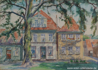 Jever, Stadt, Am Kirchplatz, Provinzialschule, 1950er, 31x22 cm, Aquarell, Privatbesitz (WV-Nr. 1745)