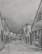 Jever, Stadt, Hopfenzaun, 1963, 25x31,5 cm, Kohlezeichnung, Privatbesitz (WV-Nr. 1746)