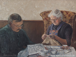 Portrait, Oma und Opa Oltmanns aus Zetel, 1963, 48x36,6 cm, Öl auf Leinwand, Privatbesitz (WV-Nr. 1741)