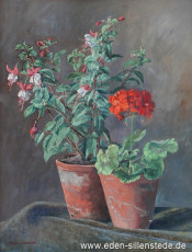 Stillleben, Fuchsie und Geranie, 1930-40er, 39,3x50 cm, Gouache, Privatbesitz (WV-Nr. 1744)