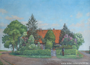 Zetel, Marschstraße, Haus Stellmachermeister Oltmanns, 1940er, 105x76,5 cm, Öl auf Leinwand, Privatbesitz (WV-Nr. 1747)
