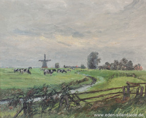 Sande, Wasserschöpfmühle in Dykhausen, um 1959, 62,5x50,5 cm, Öl auf Leinwand, Privatbesitz (WV-Nr. 1760)