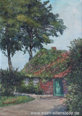 Schortens, Landarbeiterhaus im Klein-Ostiemer-Weg, 1960er, 36,5x50,4 cm, Öl auf Leinwand, Privatbesitz (WV-Nr. 1758)