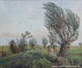 Unbekannter Ort, Weiden, 1950er, 58,2x48,7 cm, Öl auf Leinwand, Privatbesitz (WV-Nr. 1756)