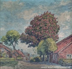 Sillenstede, Dicktonnenstraße, 1950er, 50x50 cm, Öl auf Leinwand, Privatbesitz (WV-Nr. 1770)