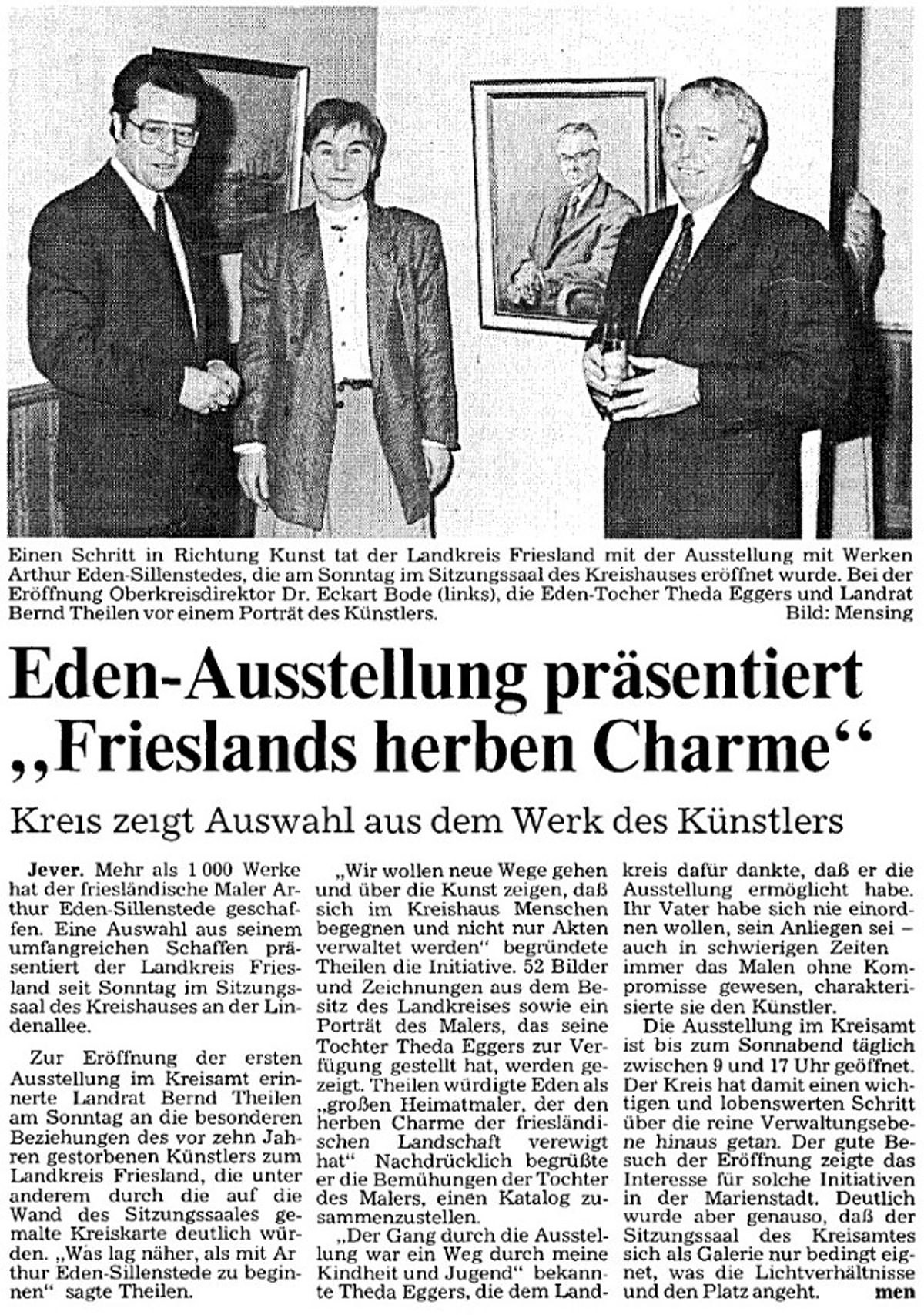 Pressebericht Eden-Sillenstede NWZ 10.11.1987