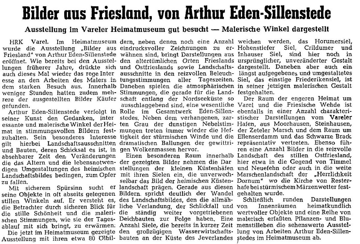 Pressebericht Eden-Sillenstede NWZ 19.09.1964