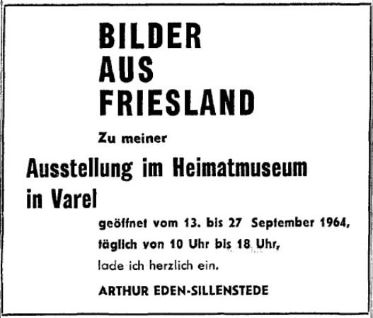 Ankündigung in der NWZ zur Ausstellung im Heimatmuseum Varel im September 1964